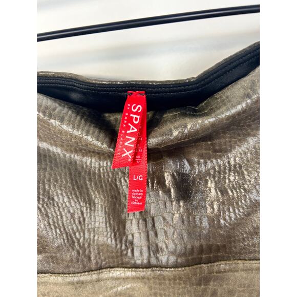 Spanx Women's Faux Leather Croc Shine Leggings Stretch Darkened Olive Size Large - Picture 10 of 16